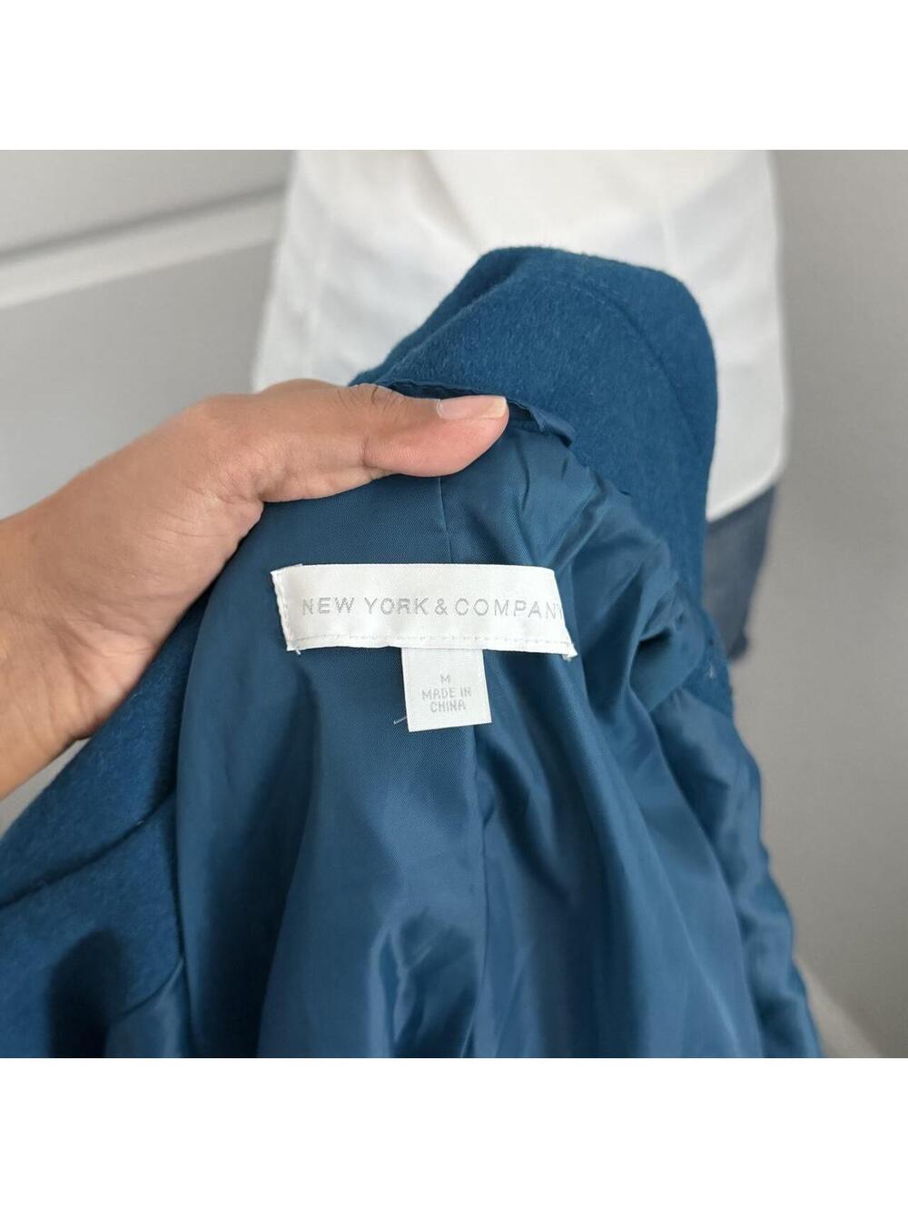 New York & Company blue wool trench coat - Picture 3 of 5